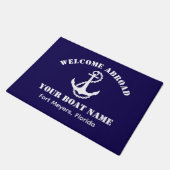 Nautical Navy Blue Welcome Aboard Boat Name Anchor ドアマット (アングル)