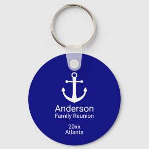 Nautical Navy Blue & White Anchor Family Reunion キーホルダー