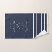 Nautical Navy Blue White Coastal Family Name バスタオルセット (ハンドタオル)