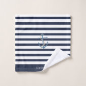 Nautical Navy Blue White Striped Anchor バスタオルセット (ウォッシュタオル)
