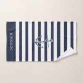 Nautical Navy Blue White Striped Anchor バスタオルセット (ハンドタオル)