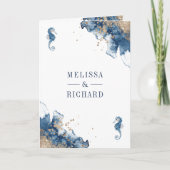 Nautical Navy Monogram Ampersand QR Code Wedding 招待状 (正面)