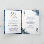 Nautical Navy Monogram Ampersand QR Code Wedding 招待状 (内部)