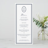 Nautical Navy Monogram Long Wedding Menu Card 招待状 (スタンド正面)