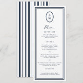 Nautical Navy Monogram Long Wedding Menu Card 招待状 (正面/裏面)