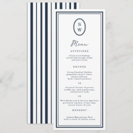 Nautical Navy Monogram Long Wedding Menu Card 招待状