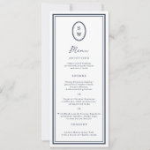 Nautical Navy Monogram Long Wedding Menu Card 招待状 (正面)