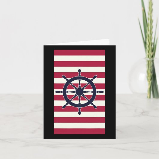 Nautical Navy Red Stripes Striped Wheel カード (正面)