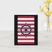 Nautical Navy Red Stripes Striped Wheel カード (黄色い花)