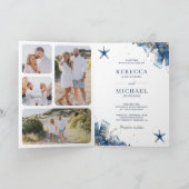 Nautical Navy Starfish All in One QR Code Wedding 招待状 (内部)