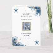 Nautical Navy Starfish All in One QR Code Wedding 招待状 (裏面)