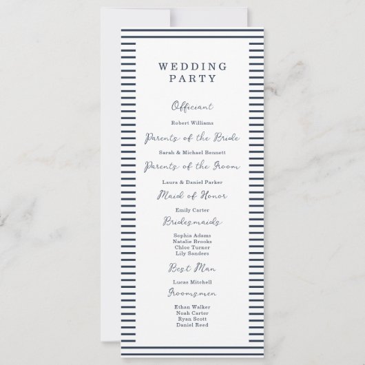 Nautical Navy Stripe Classic Wedding Program Card 招待状 (裏面)