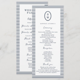 Nautical Navy Stripe Classic Wedding Program Card 招待状