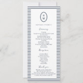 Nautical Navy Stripe Classic Wedding Program Card 招待状 (正面)