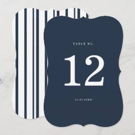 Nautical Navy Stripe Die-Cut Wedding Table Number 招待状
