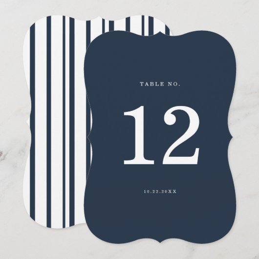 Nautical Navy Stripe Die-Cut Wedding Table Number 招待状 (正面/裏面)