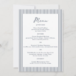Nautical Navy Stripe Monogram Wedding Menu Card 招待状