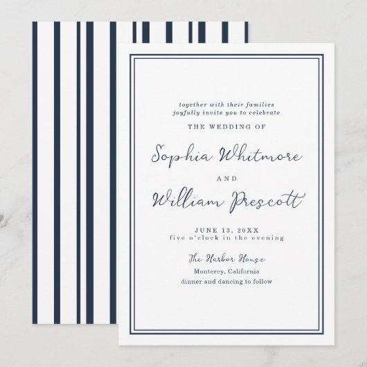 Nautical Navy Stripe Wedding Invitation 招待状 (正面/裏面)
