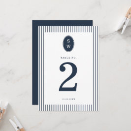 Nautical Navy Stripe Wedding Table Number Card 招待状