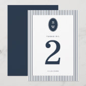 Nautical Navy Stripe Wedding Table Number Card 招待状 (正面/裏面)