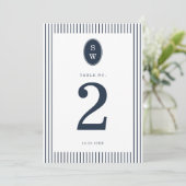 Nautical Navy Stripe Wedding Table Number Card 招待状 (スタンド正面)
