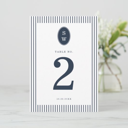 Nautical Navy Stripe Wedding Table Number Card 招待状 (スタンド正面)