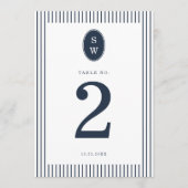 Nautical Navy Stripe Wedding Table Number Card 招待状 (正面)
