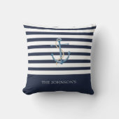 Nautical Navy Striped Anchor Coastal クッション (正面)