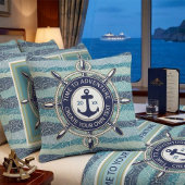 Nautical Navy & Teal Anchor Sea Shells Pattern クッション