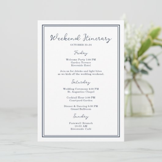 Nautical Navy Wedding Weekend Itinerary Card 招待状 (スタンド正面)