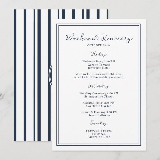 Nautical Navy Wedding Weekend Itinerary Card 招待状 (正面/裏面)