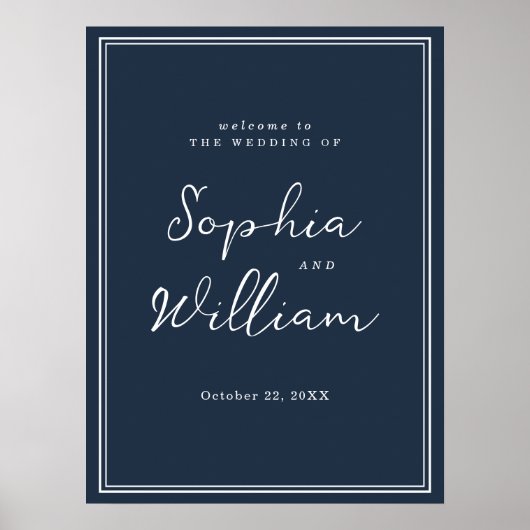 Nautical Navy Wedding Welcome Sign ポスター (正面)