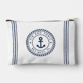 Nautical Navy & White Anchor Stripe Boat Name アクセサリーポーチ (裏面)