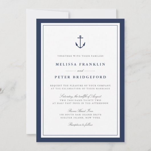 Nautical Navy & White Wedding Invitation | Anchor 招待状 (正面)