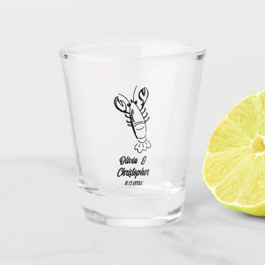 Nautical New England Wedding Favor Custom Lobster ショットグラス (正面)
