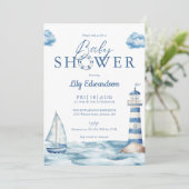 Nautical Ocean Baby Shower Photo QR Code 招待状 (スタンド正面)