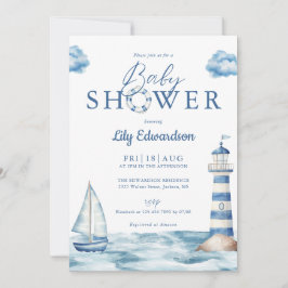 Nautical Ocean Baby Shower Photo QR Code 招待状