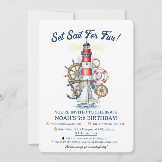 Nautical Ocean Beacon Party Invite 招待状 (正面)