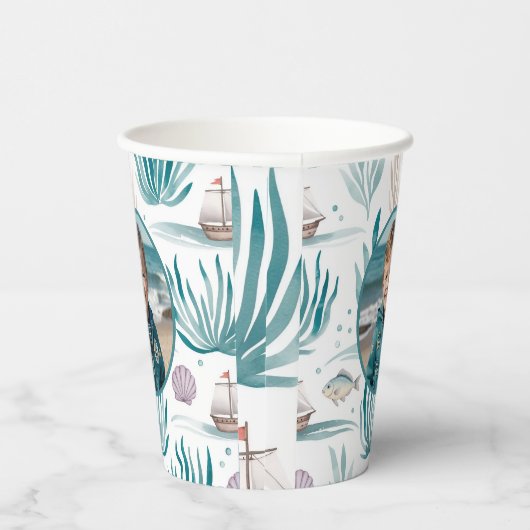 Nautical Ocean Birthday Photo Personalized 紙コップ (右)
