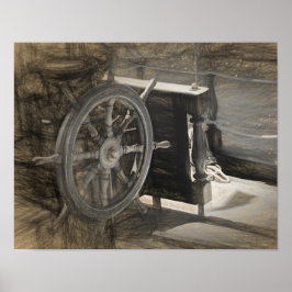 Nautical Ocean Vintage Navy Ship Sepia Coastal Art ポスター