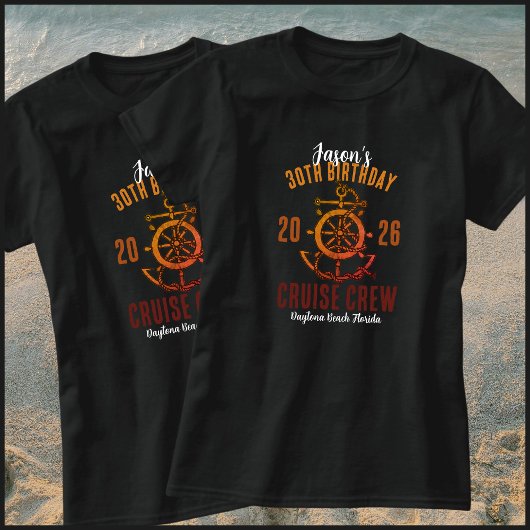 Nautical Orange & Black 30th Birthday Cruise Crew Tシャツ