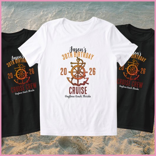 Nautical Orange & White Name 30th Birthday Cruise Tシャツ