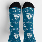Nautical Paradise: Blue Sailing Boat & Palm Socks ソックス (上部)