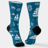 Nautical Paradise: Blue Sailing Boat & Palm Socks ソックス (傾斜あり)