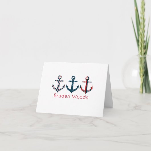  nautical Pattern Anchor Personalized メッセージカード ノートカード (正面)