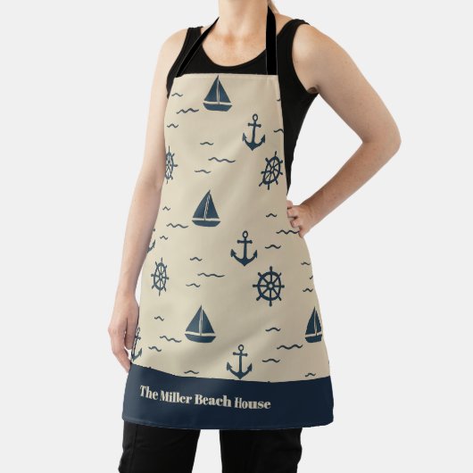 Nautical Pattern with Anchor Sailboat Compass エプロン (インサイチュ)