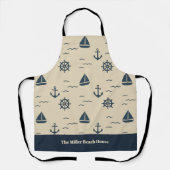 Nautical Pattern with Anchor Sailboat Compass エプロン (正面)