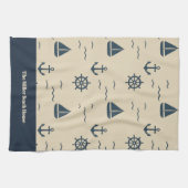Nautical Pattern with Anchor Sailboat Compass キッチンタオル (横)