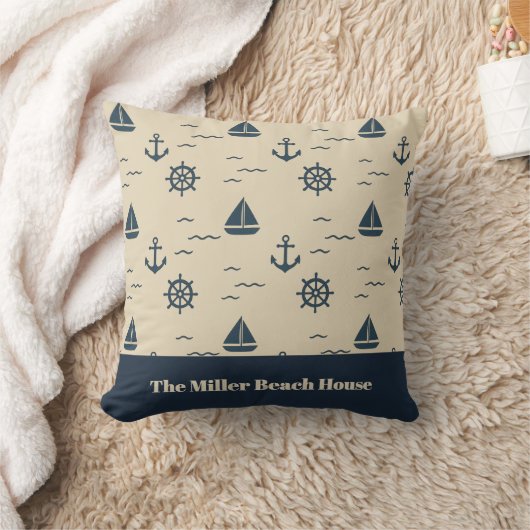 Nautical Pattern with Anchor Sailboat Compass クッション (ブランケット)
