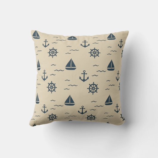 Nautical Pattern with Anchor Sailboat Compass クッション (裏面)